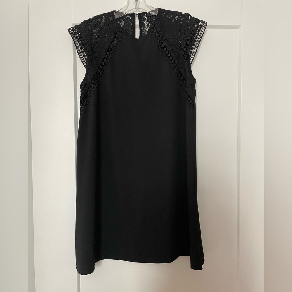 Zara like-new A-line black dress with lace cap sleeve and jeweled back button